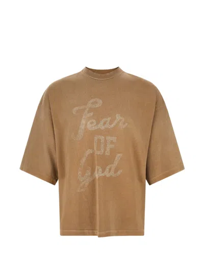 Fear Of God Graphic-print Logo-patch T-shirt In Brown
