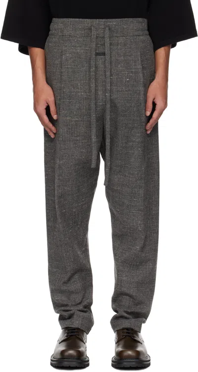 Fear Of God Gray Oxford Drawstring Eternal Trousers In Melange Titanium