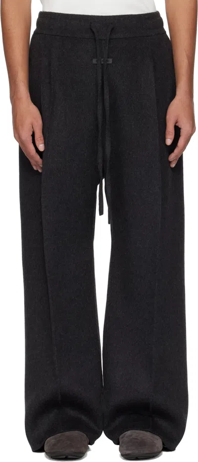 Fear Of God Gray Drawstring Wide Leg Trousers In Charcoal