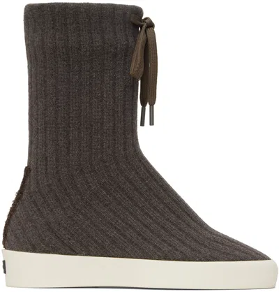 Fear Of God Grey Moc Knit High Trainers In Brown