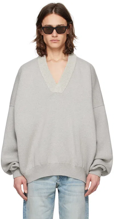 Fear Of God Gray V-neck Sweater In Dove Grey