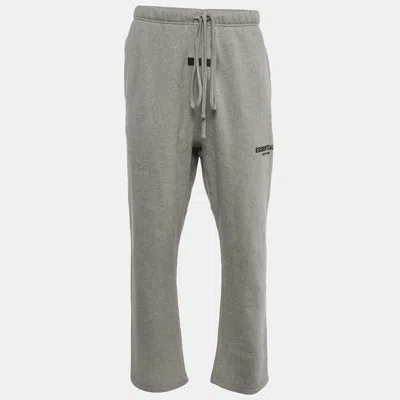 Pre-owned Fear Of God Grey Logo Appliqué Cotton Blend Fleece Sweatpants L In Gray
