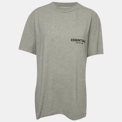 Pre-owned Fear Of God Grey Logo Graphic Jersey Crewneck T-shirt S In Gray