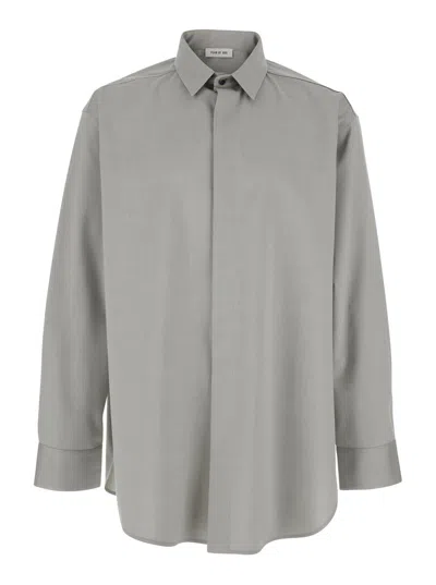 FEAR OF GOD GREY SHIRT WITH CLASSIC COLLAR AND LOGO PATCH ON THE REAR IN COTTON AND WOOL BLEND MAN