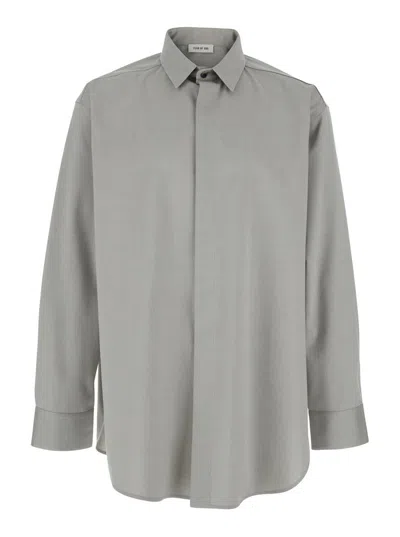 FEAR OF GOD GREY SHIRT WITH CLASSIC COLLAR AND LOGO PATCH ON THE REAR IN COTTON AND WOOL BLEND MAN