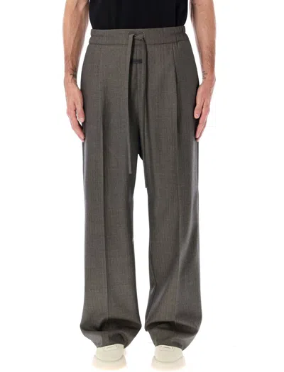 Fear Of God Heather Chevron Wool Drawstring Trousers In Grey