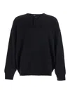 Fear Of God Henley Black Crewneck Sweater With Logo Patch On The Rear In Wool Man In Blue