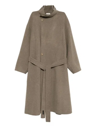 Fear Of God High-neck Double-breasted Coat In Brown