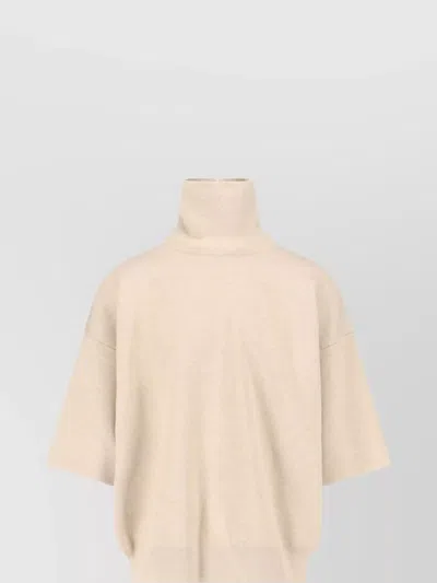 Fear Of God High Neck Ribbed Hem Short Sleeves Sweater In Beige