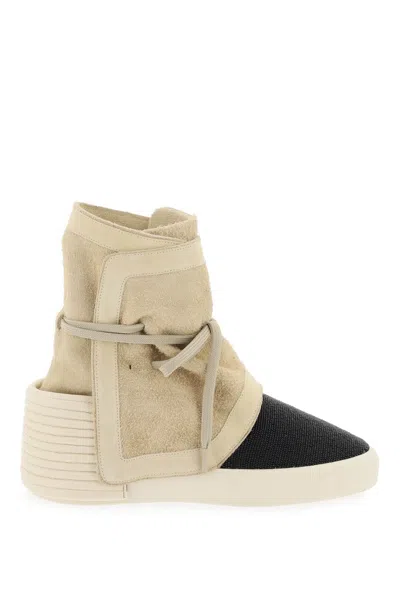 Fear Of God High-top Suede And Beaded Leather Moc In Beige,black