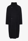 Fear Of God Long High Collar Button Detail Coat In Black