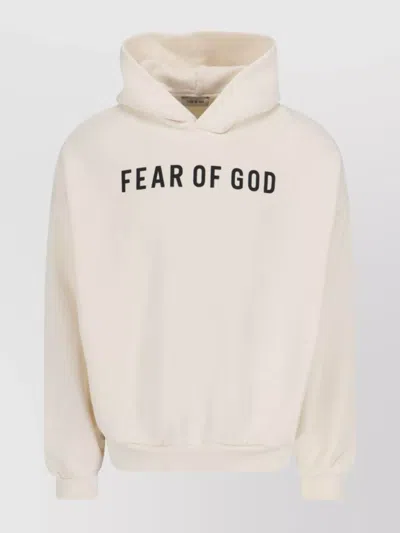 Fear Of God Hooded Kangaroo Pocket Ribbed Cuffs Sweater In Neutrals