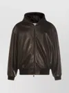 Fear Of God Hooded Leather Jacket With Ribbed Cuffs And Hem In Brown