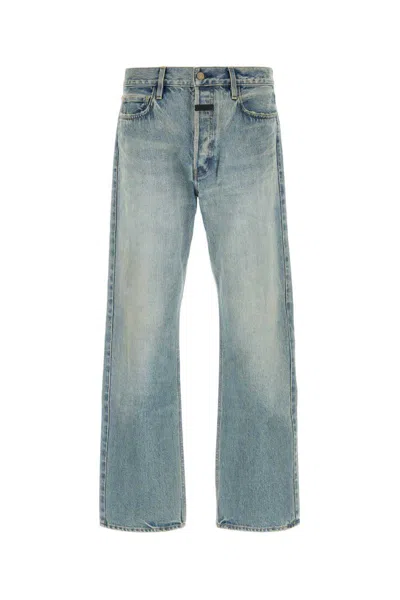 Fear Of God Men Blue Five-pocket Jeans With Front Logo Patch In Denim Man
