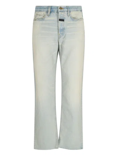 Fear Of God Logo-tag Mid-rise Straight-leg Jeans In Light Blue