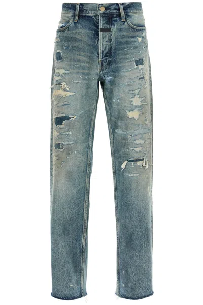 Fear Of God Distressed Straight Leg Jeans In Blue