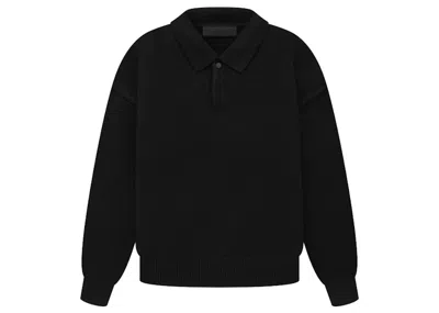 Pre-owned Fear Of God Kids Essentials Knit Polo Shirt In Black