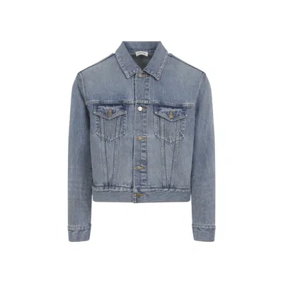 FEAR OF GOD LIGHT INDIGO BLUE COTTON TRUCKER JACKET WITH OVERWASHED EFFECT