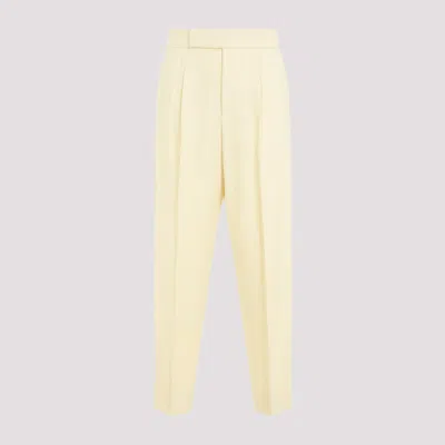 FEAR OF GOD LIGHT YELLOW SINGLE PLEAT TAPERED CREAM TROUSERS