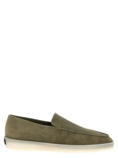 Fear Of God Logo Patch Suede Loafers In Green