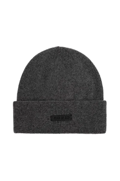 Fear Of God Logo Patch Ribbed Knit Beanie In Granite