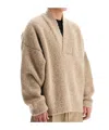 Fear Of God Textured V-neck Sweater With Ribbed Accents In Brown