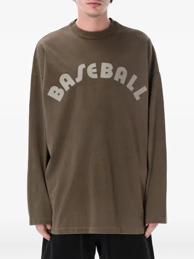 Fear Of God Long Sleeve Graphic Baseball Crew Neck T-shirt In Brown