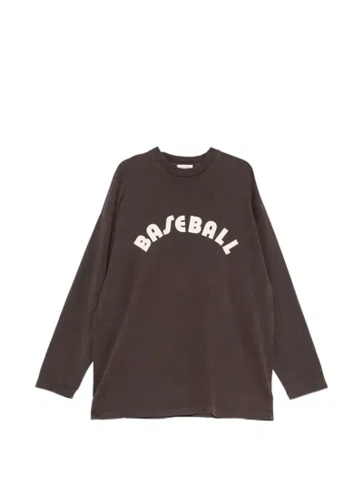 Fear Of God Long Sleeve Graphic Baseball Crew Neck T-shirt In Brown