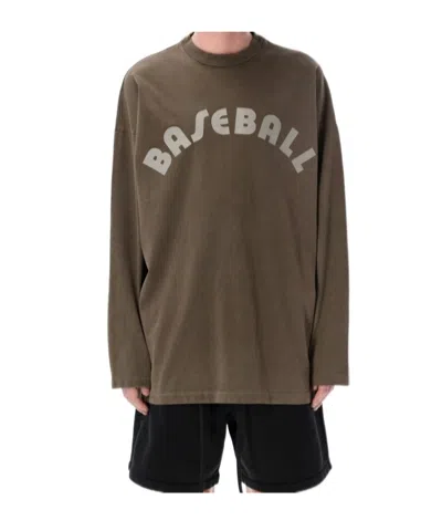 Fear Of God Long Sleeve Graphic Baseball Crew Neck T-shirt In Brown