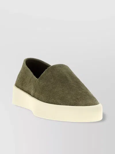 Fear Of God Low-top Round Toe Suede Sneakers With Rubber Sole In Green