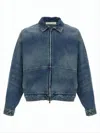 Fear Of God Medium Blue Wash Denim Jacket With Cropped Fit And Whiskering Details In White
