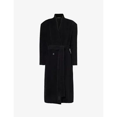 Fear Of God Mens Black Lapelless Herringbone-weave Wool Coat In Black