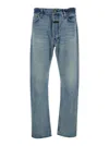 Fear Of God Men Blue Five-pocket Jeans With Front Logo Patch In Denim Man In Blue