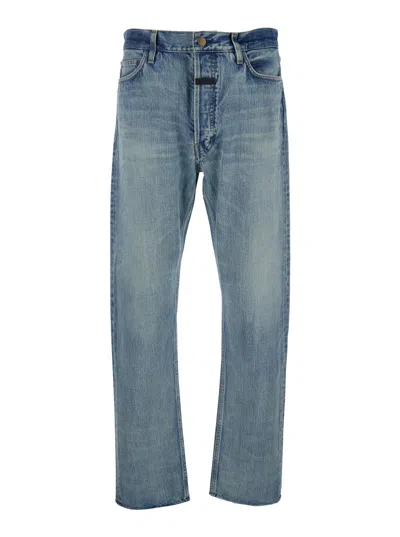 FEAR OF GOD FEAR OF GOD MEN BLUE FIVE-POCKET JEANS WITH FRONT LOGO PATCH IN DENIM MAN
