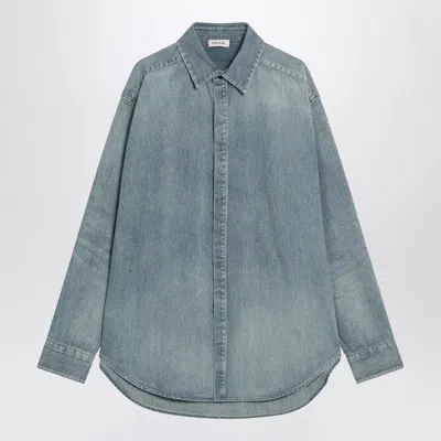 Fear Of God Light Blue Shirt With Faded Denim Effect In Animal Print