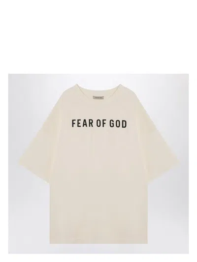 FEAR OF GOD MEN'S CREAM-COLOURED T-SHIRT WITH LOGO