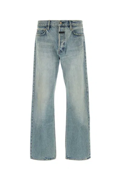 Fear Of God Men Blue Five-pocket Jeans With Front Logo Patch In Denim Man