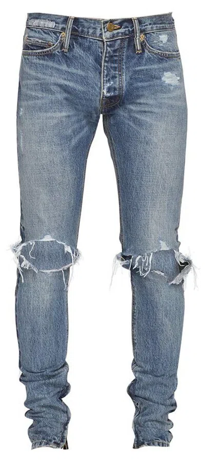 Pre-owned Fear Of God Men's  Distressed Selvedge Denim Jeans In Indigo
