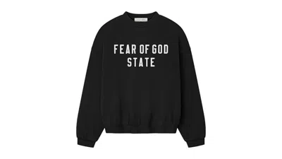 Pre-owned Fear Of God Men's  Essentials 90's Fleece Crewneck Sweatshirt In Jet Black