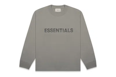 Pre-owned Fear Of God Men's  Essentials Boxy Long Sleeve T-shirt Applique Logo In Cement