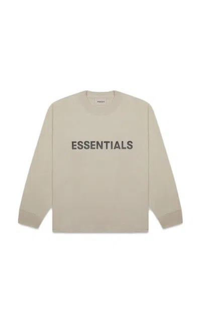 Pre-owned Fear Of God Men's  Essentials Boxy Long Sleeve T-shirt Applique Logo In Olive/khaki