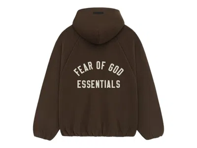Pre-owned Fear Of God Men's  Essentials Brushed Hooded Bomber Jacket In Brown
