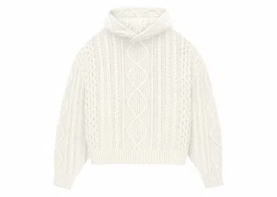 Pre-owned Fear Of God Men's  Essentials Cable Knit Hoodie In Cloud Dancer
