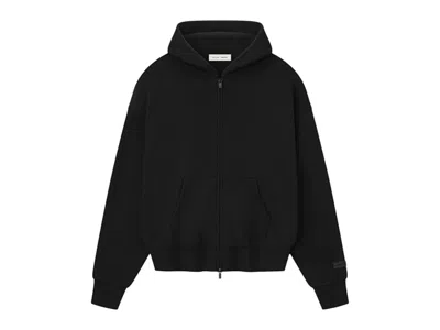 Pre-owned Fear Of God Men's  Essentials Classic Fleece Zipup Hoodie In Jet Black