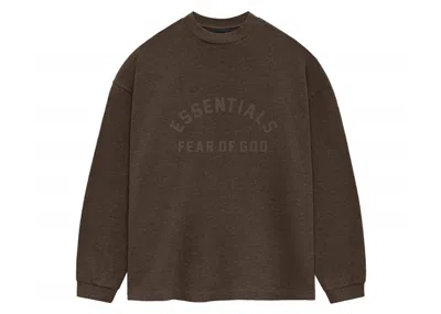 Pre-owned Fear Of God Men's  Essentials Core Collection Heavy Long Sleeve Tee Shirt In Heather Wood In Brown