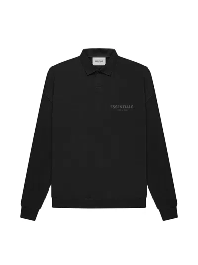 Pre-owned Fear Of God Men's  Essentials Core Collection Long Sleeve Polo Shirt In Stretch Limo In Black