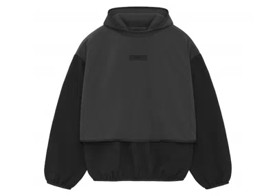 Pre-owned Fear Of God Men's  Essentials Core Collection Nylon Fleece Hooded Sweatshirt In Black/ Black
