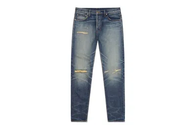 Pre-owned Fear Of God Men's  Essentials Denim Jeans In Distressed Indigo
