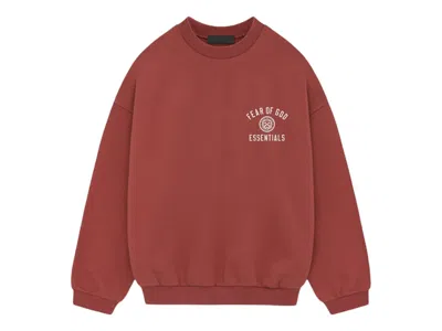 Pre-owned Fear Of God Men's  Essentials Fleece Crewneck Sweatshirt In Crimson In Red