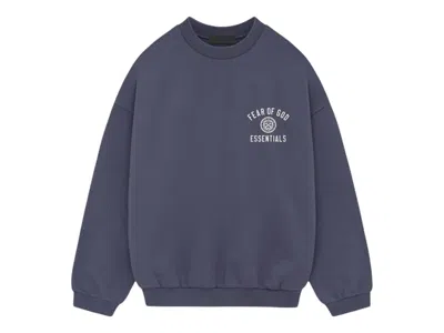 Pre-owned Fear Of God Men's  Essentials Fleece Crewneck Sweatshirt In Marine In Blue